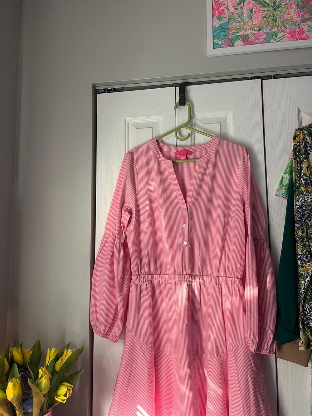Lilly Pulitzer Women’s Pink Striped Tiered Long-Sleeve Dress